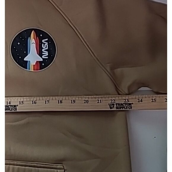 Mens NASA Hoodie Sweatshirt Brown L Relaxed Rocket Skater Surfer Pocket - Picture 8 of 11
